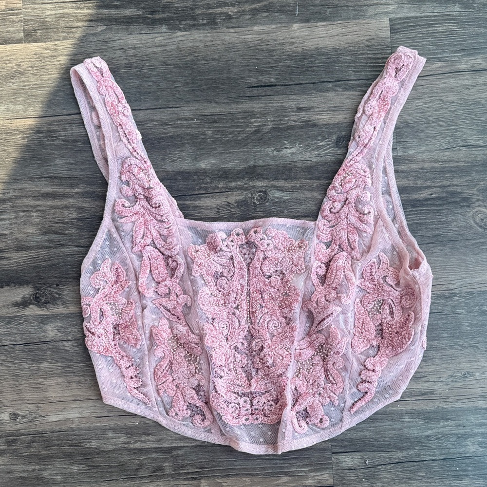 Free People Pink Embroidered Crop Top